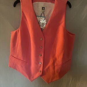 Anne Klein Pink 5 gold Button-Up Vest size 16 lined